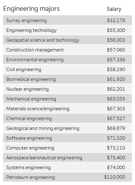 Engineering major stats
